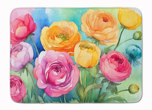 Ranunculus In Watercolor Memory Foam Kitchen Mat Machine Washable Anti-Fatigue Mat Cushion Comfort Bath Mat Or Kitchen Rug_maomaolike.com