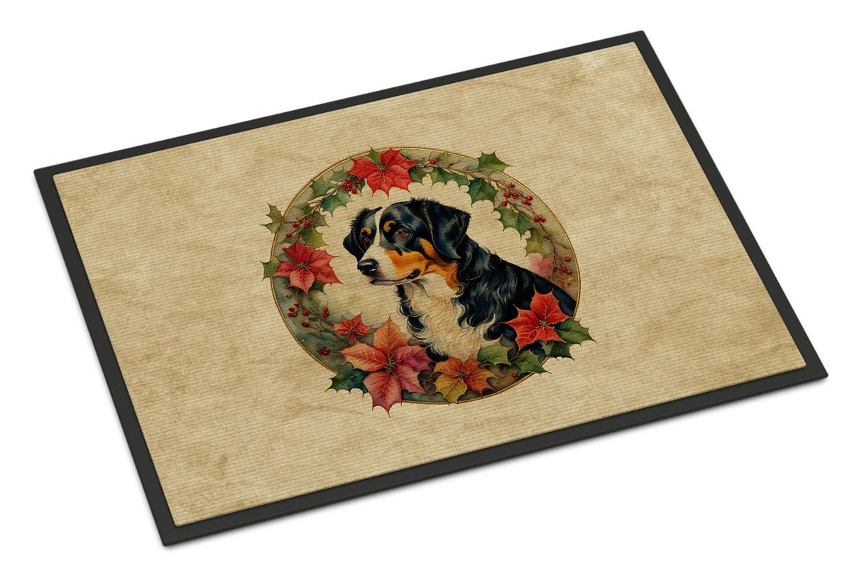 Appenzeller Sennenhund Christmas Flowers Doormat Front Door Mat Indoor Outdoor Rugs For Entryway, Non Slip Washable Low Pile, 24H X 36W_maomaolike.com