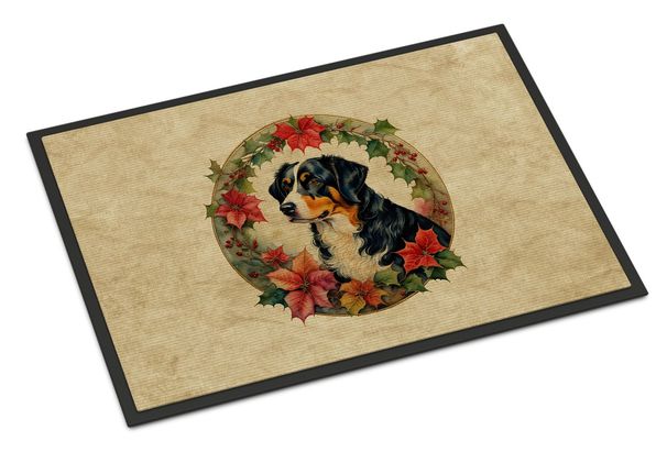 Appenzeller Sennenhund Christmas Flowers Doormat Front Door Mat Indoor Outdoor Rugs For Entryway, Non Slip Washable Low Pile, 24H X 36W_maomaolike.com