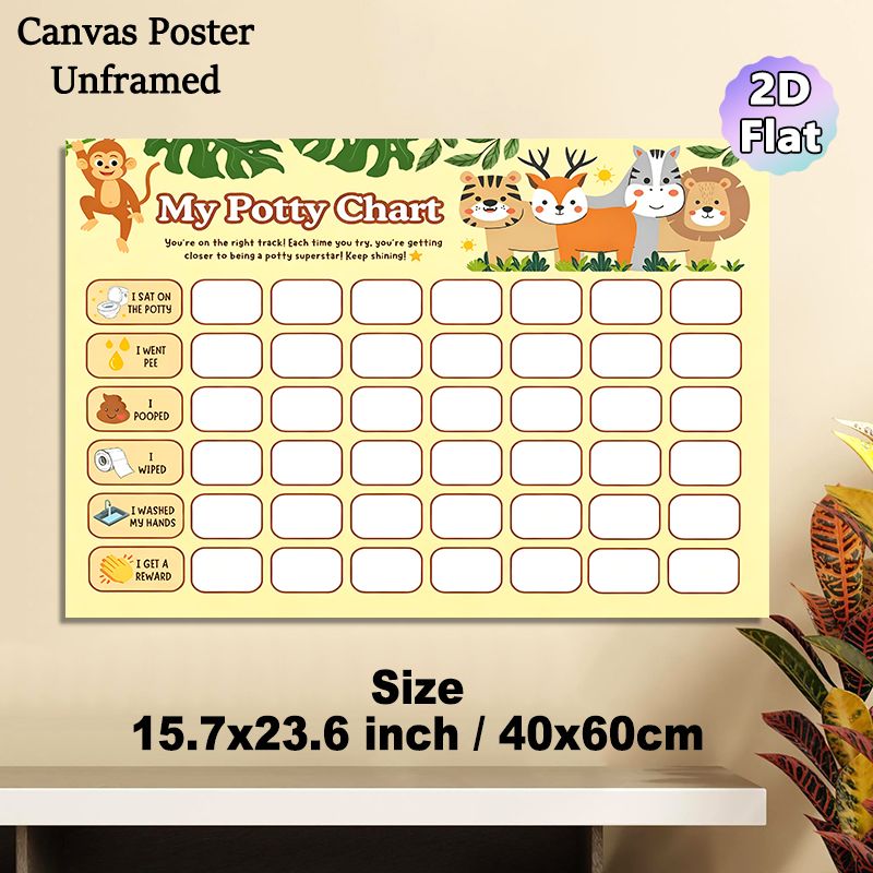 Jungle Animal Potty Chart Painting Poster, Cute Cartoon Jungle Animal Scene Poster, Motivational Design To Track Potty Training Progress, Ideal For_maomaolike.com