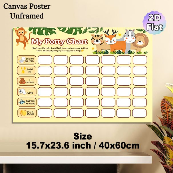 Jungle Animal Potty Chart Painting Poster, Cute Cartoon Jungle Animal Scene Poster, Motivational Design To Track Potty Training Progress, Ideal For_maomaolike.com