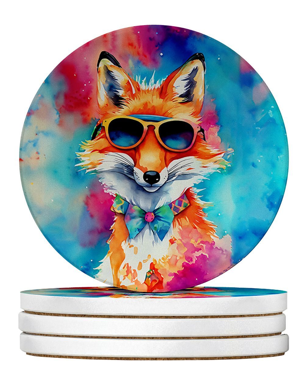 Hippie Animal Fox Large Sandstone Coasters Pack Of 4 Absorbent Round Coasters Decor Gifts For Men Or Women, 4 In, Multicolor_maomaolike.com