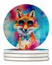 Hippie Animal Fox Large Sandstone Coasters Pack Of 4 Absorbent Round Coasters Decor Gifts For Men Or Women, 4 In, Multicolor_maomaolike.com