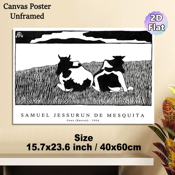 Cow Pasture Themed Painting Poster, Monochrome Minimalist Linocut Poster, Vintage Farm Animal Scene Artwork, Suitable For Living Room, Study And_maomaolike.com