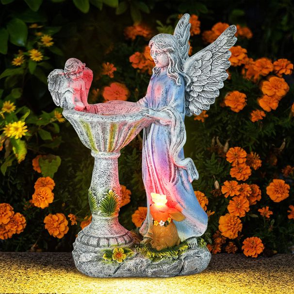 Colorful Lights Angel Statue Garden Courtyard Creative Decorative Ornaments Solar Night Light Resin Craft Designer Home Decor Deko Arredamento_maomaolike.com