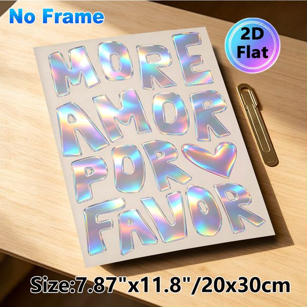 More Amor Por Favor Themed Painting Poster, Iridescent Bubble-style Letter & Heart Graphic Poster, Glossy Iridescent Decorative Piece For Bedroom_maomaolike.com