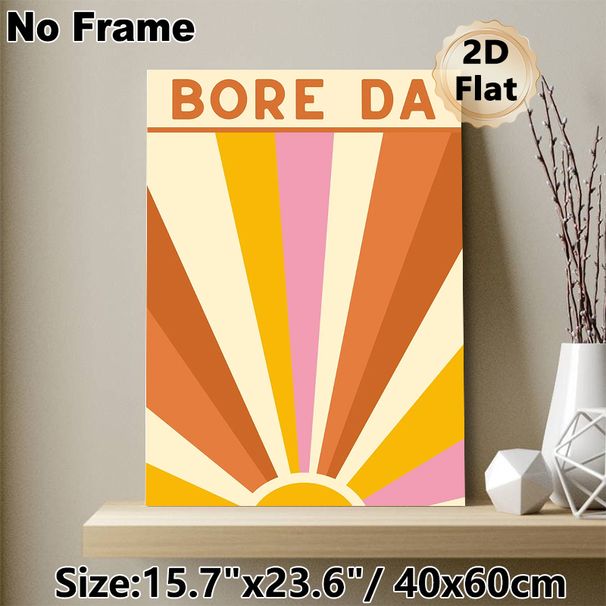 Sunrise Themed "Bore Da" Painting Poster, Warm-toned Retro Sunburst Pattern Poster, Cheerful Morning Greeting Decor Suitable For Living Room, Bedroom_maomaolike.com