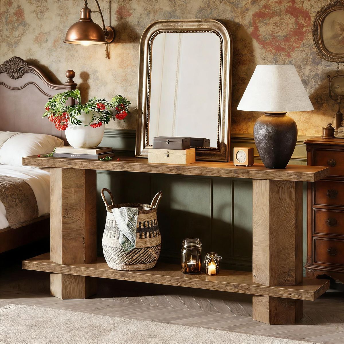 Console Table, 2-Tier Hallway Table Sofa Table Behind Couch_maomaolike.com