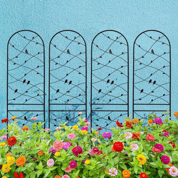 4 Pack Metal Garden Trellis 86.7" X 19.7" Rustproof Trellis For Climbing Plants Outdoor Flower Support Bird Deco Black_maomaolike.com