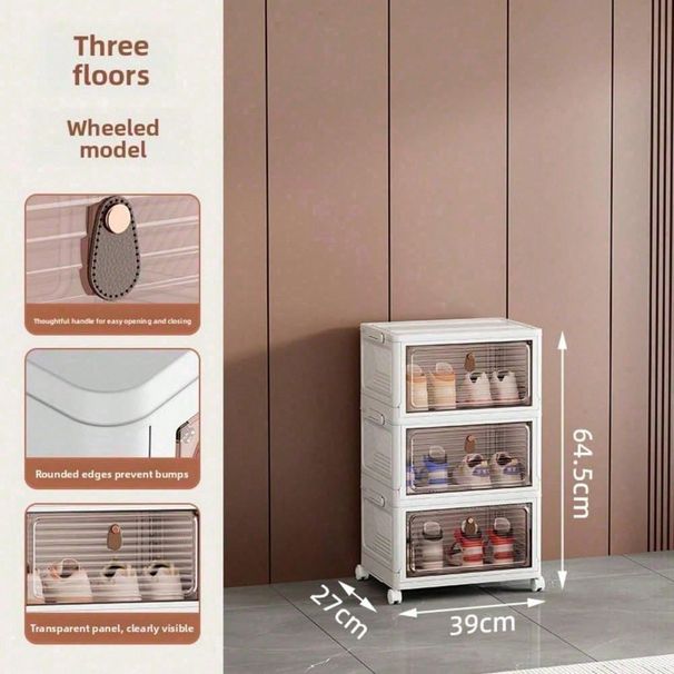 Stackable Shoe Storage Rack, Plastic Cabinet With Clear Doors For Home Use_maomaolike.com