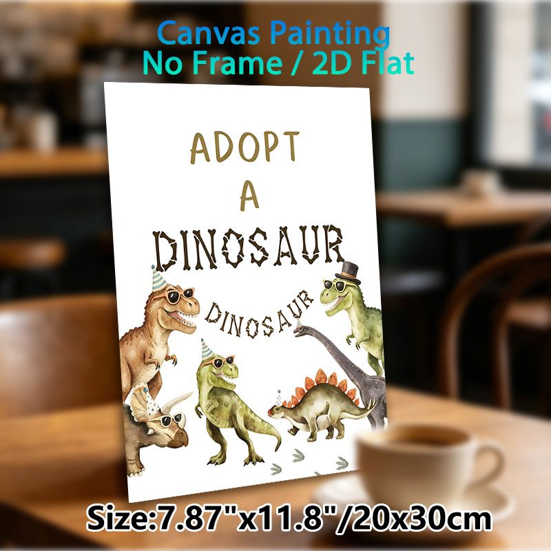 Adopt A Dinosaur Painting Poster, Cute Watercolor Party-themed Dinosaur Poster, Playful Dinosaur Design With Sunglasses And Party Hats, Ideal For_maomaolike.com