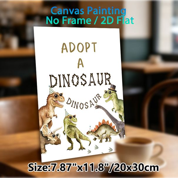 Adopt A Dinosaur Painting Poster, Cute Watercolor Party-themed Dinosaur Poster, Playful Dinosaur Design With Sunglasses And Party Hats, Ideal For_maomaolike.com
