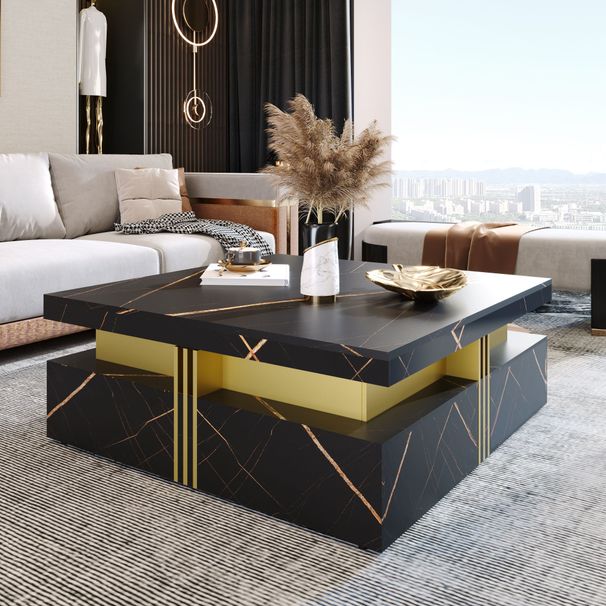 Modern Square Storage Coffee Table With 4 Drawers_maomaolike.com