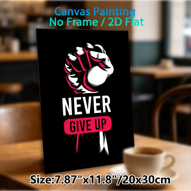 Motivational Fist Painting Poster, Bold Graphic Black, White & Red Fist With "Never Give Up" Text Poster, Inspirational Wall Decor For Home Office_maomaolike.com