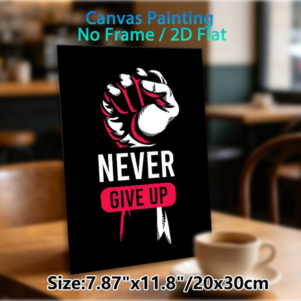 Motivational Fist Painting Poster, Bold Graphic Black, White & Red Fist With "Never Give Up" Text Poster, Inspirational Wall Decor For Home Office_maomaolike.com