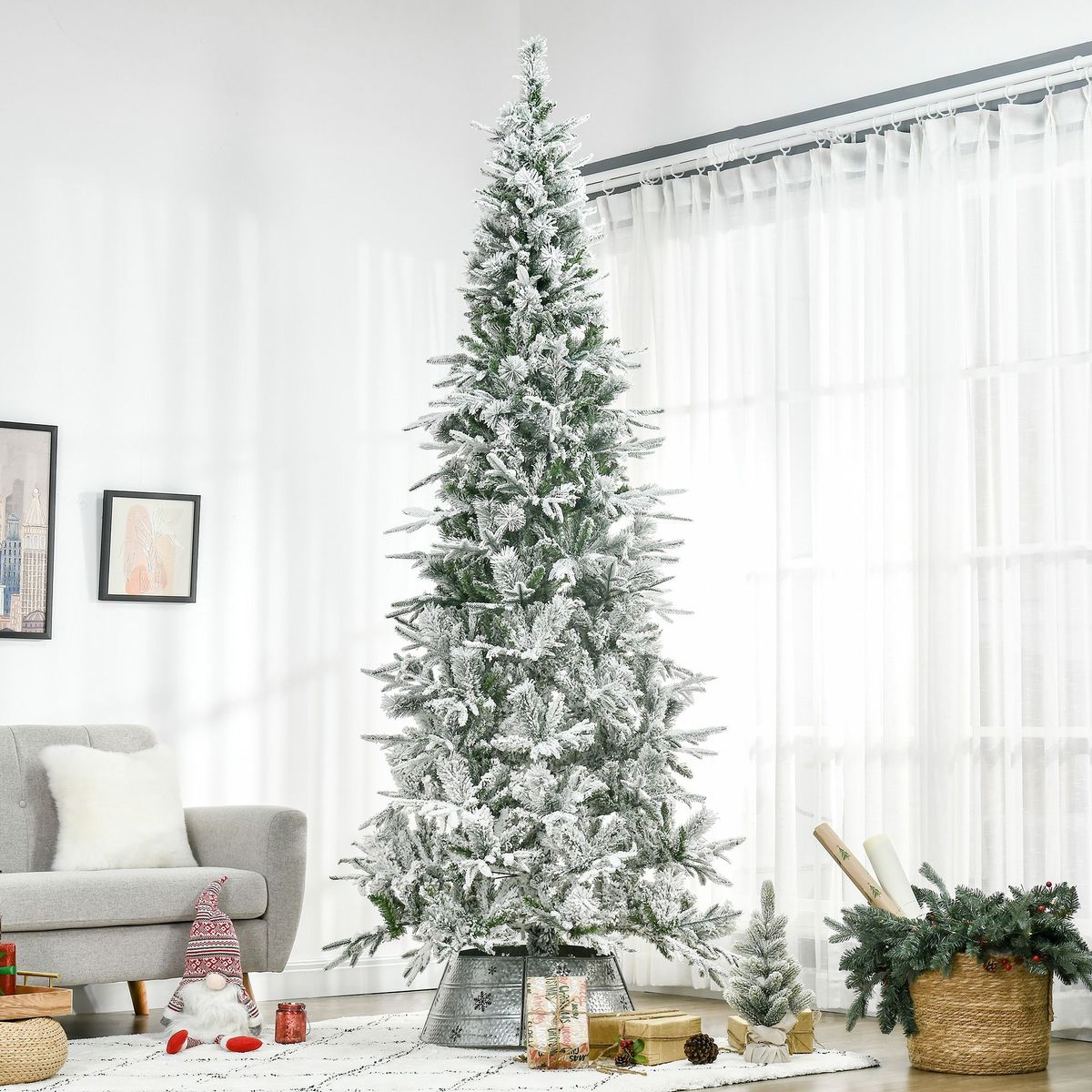 9ft Unlit Snow Flocked Pine Artificial Christmas Tree With Realistic Branches And 1159 Tips, Green_maomaolike.com