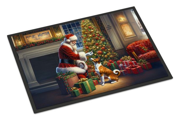 Basenji And Santa Claus Doormat Front Door Mat Indoor Outdoor Rugs For Entryway, Non Slip Washable Low Pile, 24H X 36W_maomaolike.com