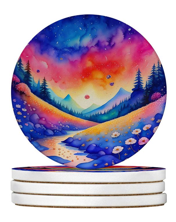 Colorful Periwinkles Large Sandstone Coasters Pack Of 4 Absorbent Round Coasters Decor Gifts For Men Or Women, 4 In, Multicolor_maomaolike.com
