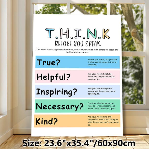 T.H.I.N.K. Mindful Speech Painting Poster, Vibrant Color-blocked Educational Typographic Poster, Guides Thoughtful Communication, Ideal For Office_maomaolike.com