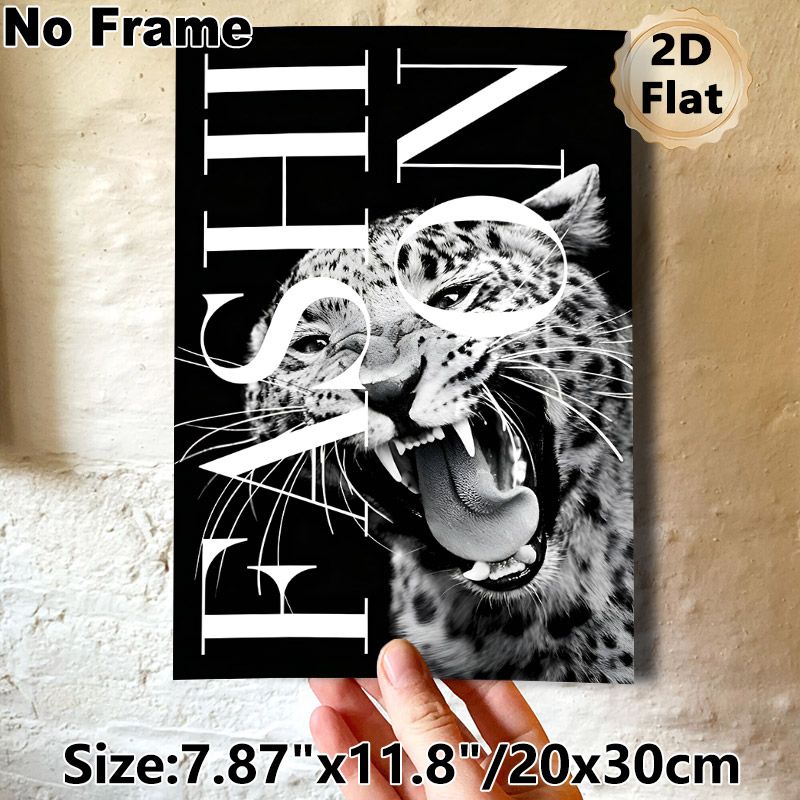 Leopard Themed Painting Poster, Monochrome Roaring Leopard With Artistic Typography Poster, Sleek Eye-catching Decor Ideal For Living Room, Office_maomaolike.com