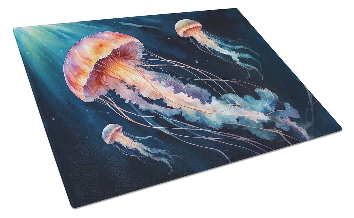Deep-Sea Jellyfish Glass Cutting Board Decorative Tempered Glass Kitchen Cutting And Serving Board Large Size Chopping Board_maomaolike.com