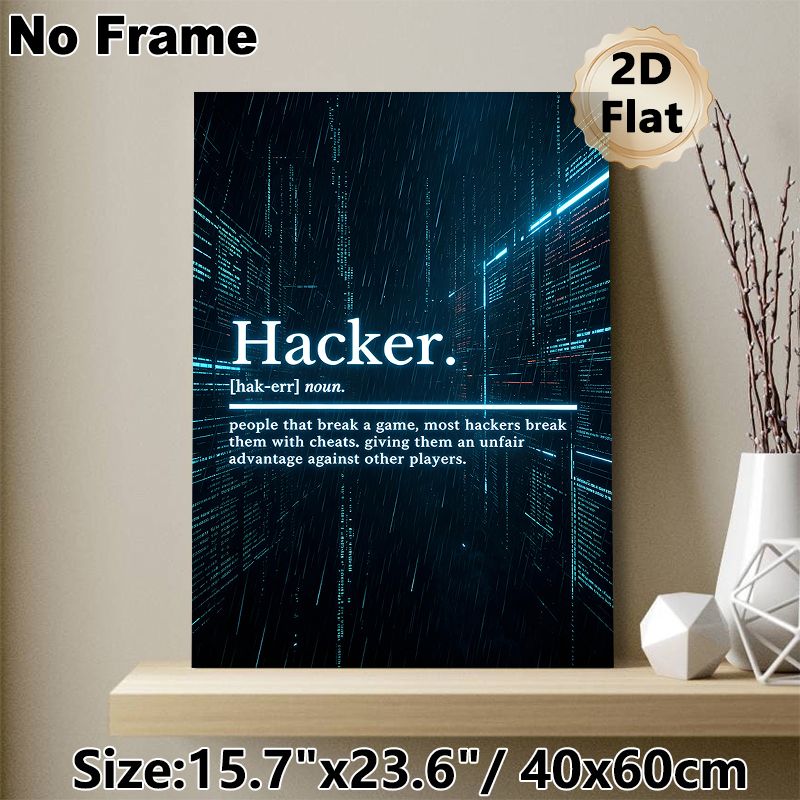 Hacker Definition Painting Poster, Neon Cyberpunk Tech-style Poster, Unique Gaming-focused Definition Decor Ideal For Gaming Rooms, Gaming Areas_maomaolike.com