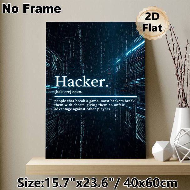 Hacker Definition Painting Poster, Neon Cyberpunk Tech-style Poster, Unique Gaming-focused Definition Decor Ideal For Gaming Rooms, Gaming Areas_maomaolike.com