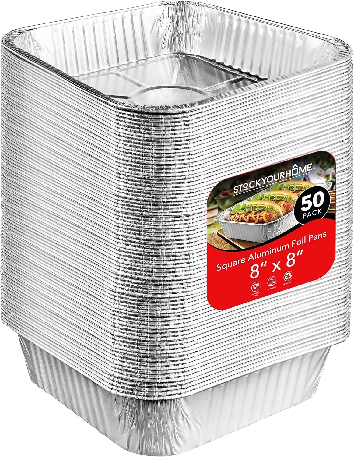 Stock Your Home 8” Square Foil Pans with Lids。 Disposable Cake Pans - 8 Inch Square Pans - Disposable & Recyclable Pans with Lids_maomaolike.com
