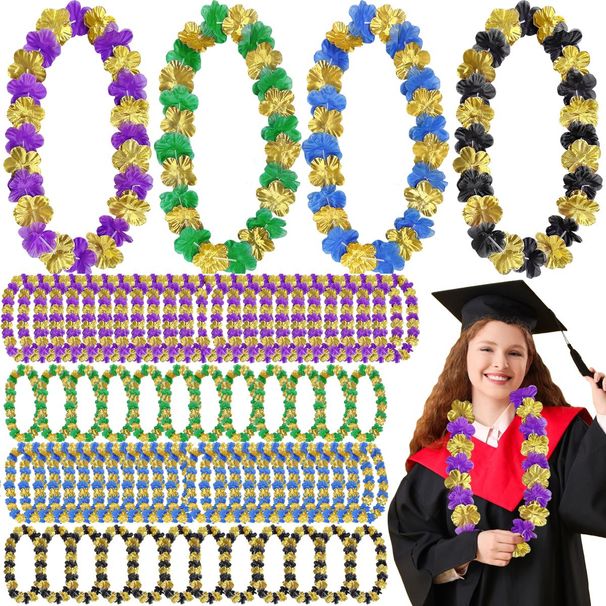 20pcs Hawaii Leis, Graduation Theme Party Hawaiian Leis, Black Gold Blue Bulk Photo Props, Hula Party Decoration Leis Necklaces, Suitable For Birthday, Graduation, Wedding Celebration Supplies_maomaolike.com