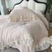Wholesale French Style Milk Velvet Four-Piece Autumn Winter Double Layer Lace Thickened Flannel Warm Coral Fleece 4-Piece Set_maomaolike.com
