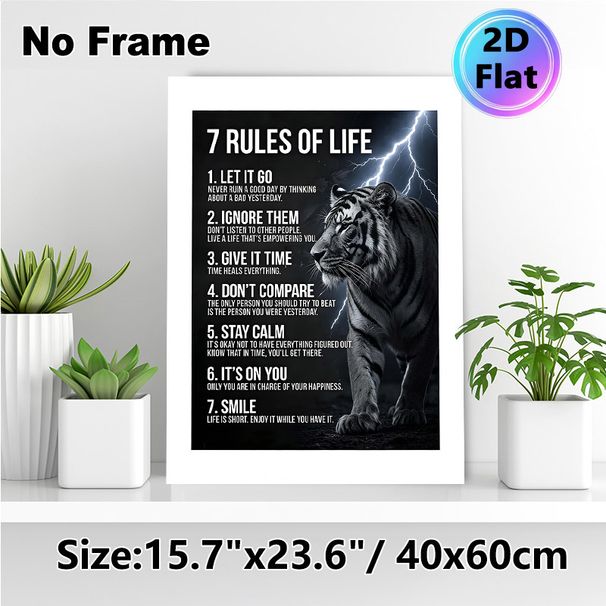7 Rules Of Life Tiger Motivational Painting Poster, Monochrome Dramatic Lightning & Tiger Scene Poster, Uplifting Life Guidance Decor Idea For Home_maomaolike.com