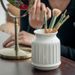 Gardenia White Kitchen Relief Ceramic Jar Chopstick Holder Dining Table Storage Bucket Decorative Ornaments_maomaolike.com