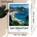 San Sebastián Coastal City Travel Landscape Painting Poster, Vibrant Stylized Seaside Cityscape With Curving Beach & Hillside Fortress Poster_maomaolike.com