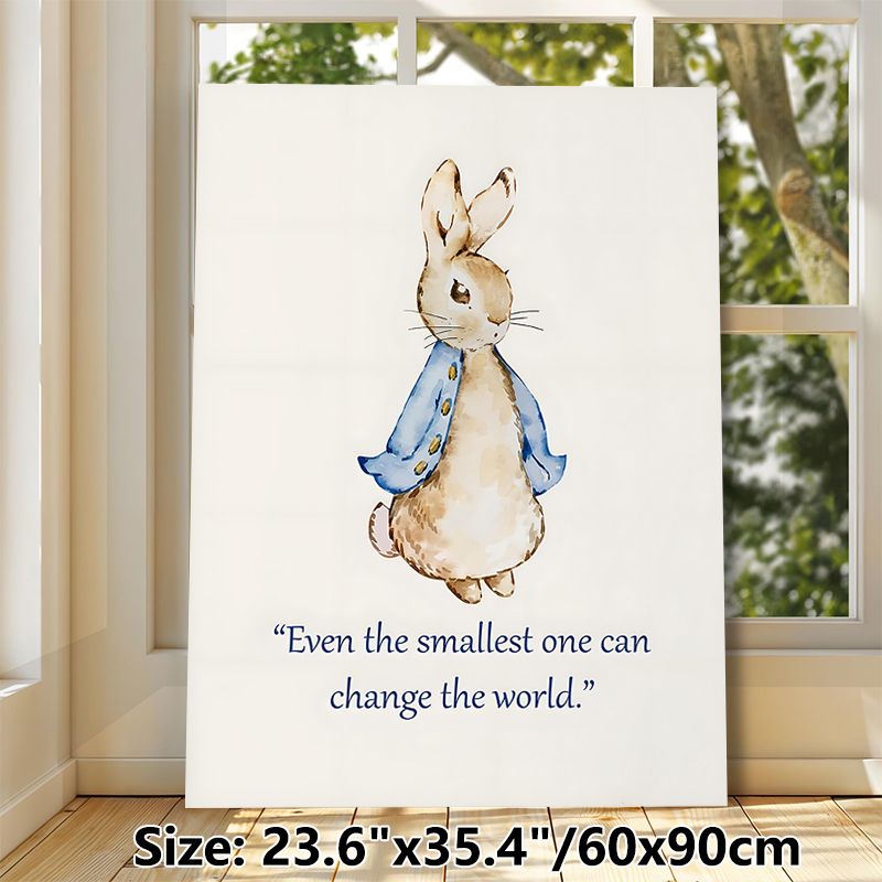 Motivational Rabbit Painting Poster, Soft Watercolor Rabbit In Blue Coat Poster, Uplifting Inspirational Quote Wall Decor For Bedroom & Living Room_maomaolike.com