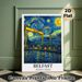 Belfast Northern Ireland Cityscape Painting Poster, Swirling Van Gogh-style Night Sky With Industrial Cranes & Waterfront Poster, Artistic City-themed_maomaolike.com
