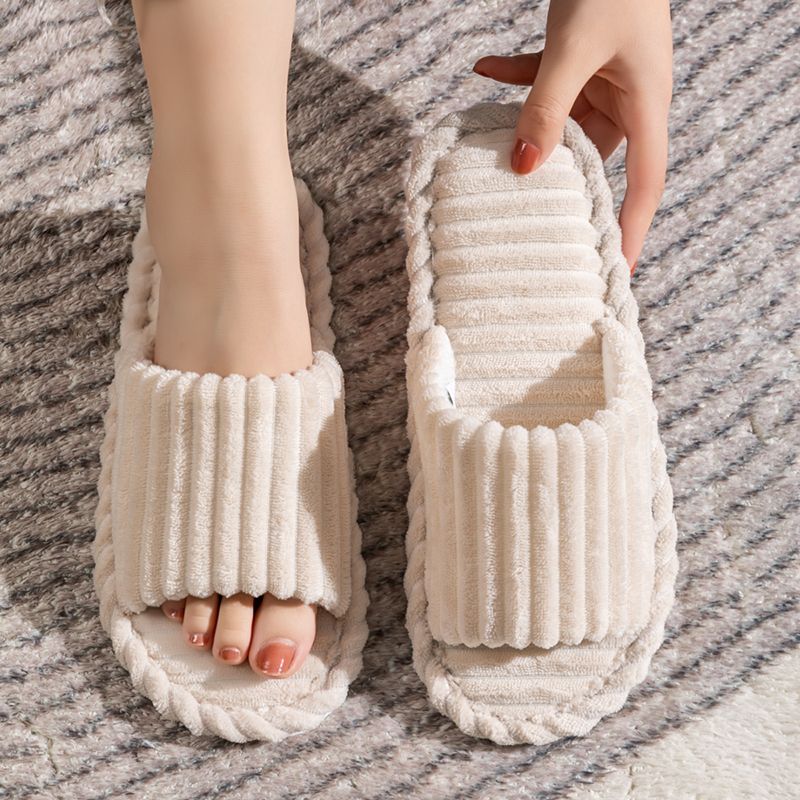 Solid Color Flat Heel Women Indoor And Bedroom Lightweight Comfort Non-slip Open-toe Breathable Slippers For All Season_maomaolike.com