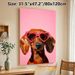 Dachshund Painting Poster, Vibrant Textured Oil Painting Style Poster, Cute Dachshund With Heart-shaped Sunglasses, Playful Decor For Living Room_maomaolike.com