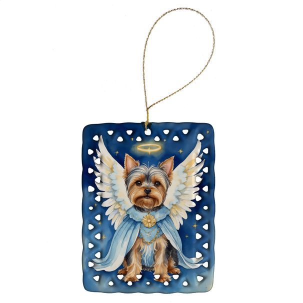 Yorkshire Terrier My Angel Porcelain Ornament Christmas Tree Hanging Decorations For Home Christmas Holiday, Rectangle, Gift, Multicolor_maomaolike.com