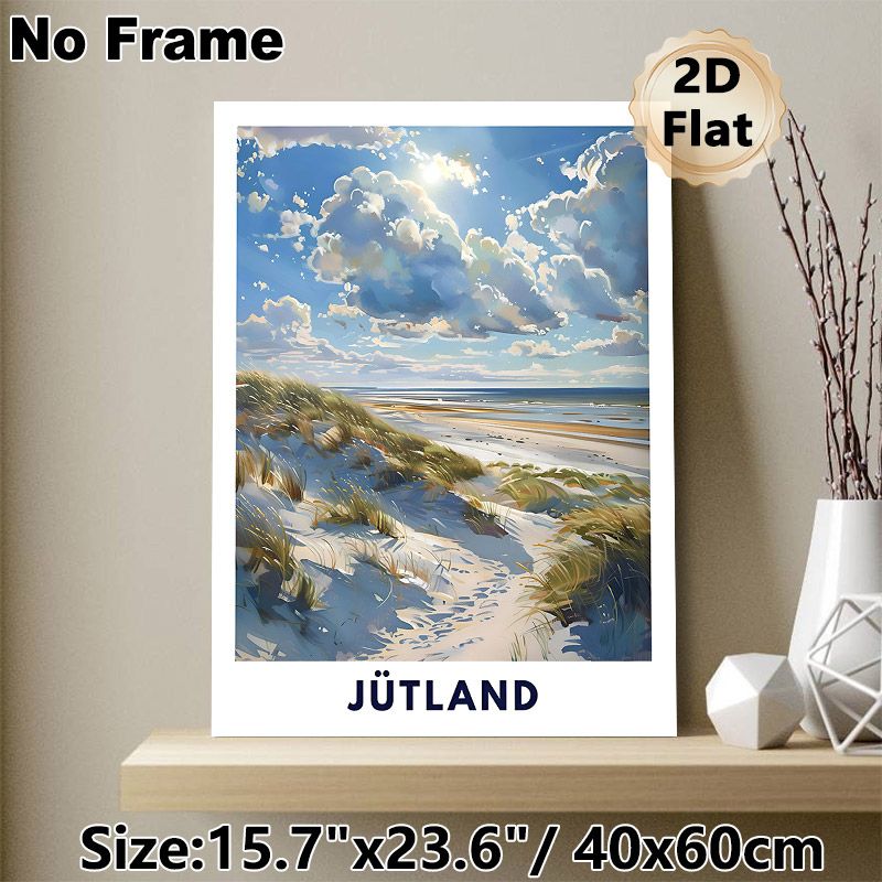 Jutland Beach Coastal Painting Poster, Vibrant Impressionist-style Sunlit Beach Dunes & Seascape Poster, Calming Natural Scenery Ideal For Living_maomaolike.com