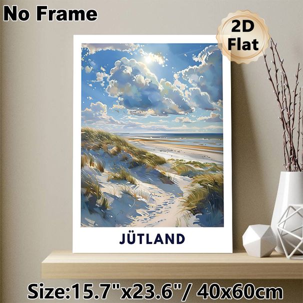 Jutland Beach Coastal Painting Poster, Vibrant Impressionist-style Sunlit Beach Dunes & Seascape Poster, Calming Natural Scenery Ideal For Living_maomaolike.com