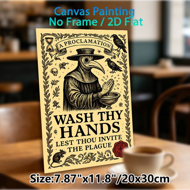 Plague Doctor Themed Painting Poster, Vintage Engraved Style Poster, Retro Hand-washing Reminder, Ideal For Bathroom_maomaolike.com