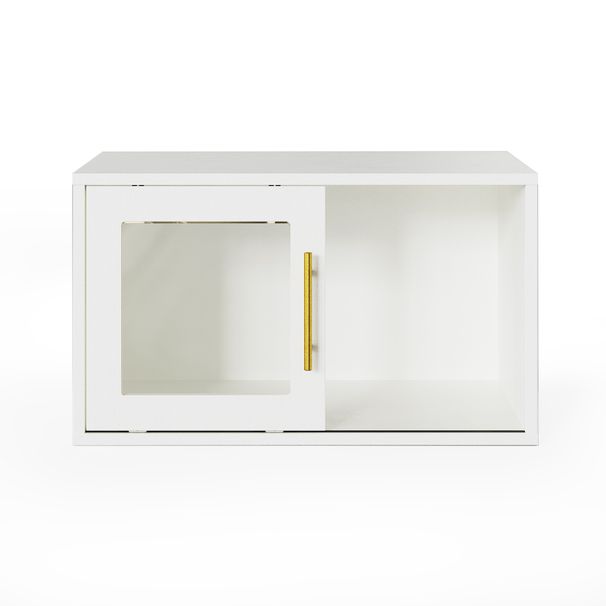 Stackable 24" Cube Storage Organizer With Sliding Door, Small Open Bookcase, White Wood Cubes Organizer Shelves For Small Space, Living Room, Bedroom, Nursery, Apartment, Dorm_maomaolike.com