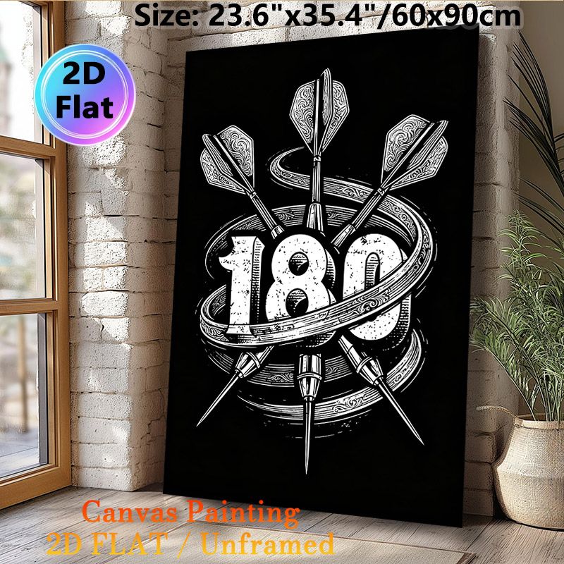 Darts 180 Themed Painting Poster, Vintage Monochrome Intricate Dart & Distressed Number Poster, Stylish Decor For Dart Enthusiasts, Ideal For Game_maomaolike.com
