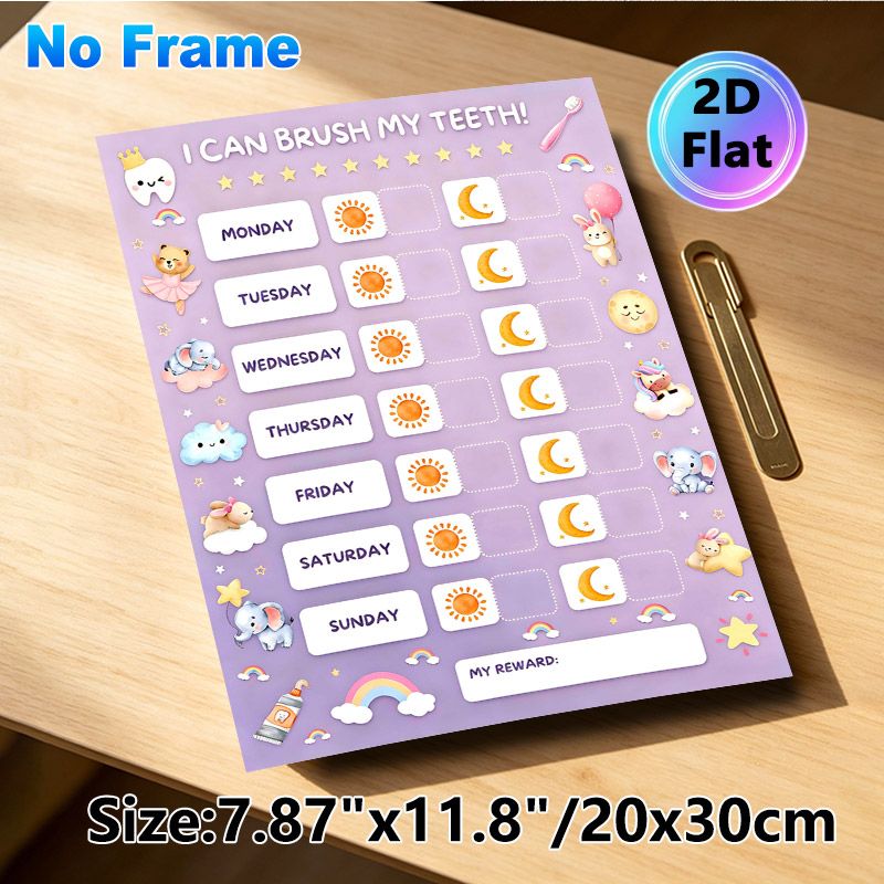 Tooth Brushing Reward Chart Painting Poster, Soft Watercolor Cute Animal Themed Poster, Daily Morning & Night Tooth-brushing Tracker With Reward_maomaolike.com