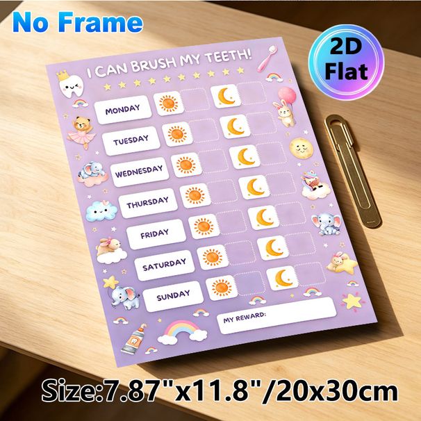 Tooth Brushing Reward Chart Painting Poster, Soft Watercolor Cute Animal Themed Poster, Daily Morning & Night Tooth-brushing Tracker With Reward_maomaolike.com