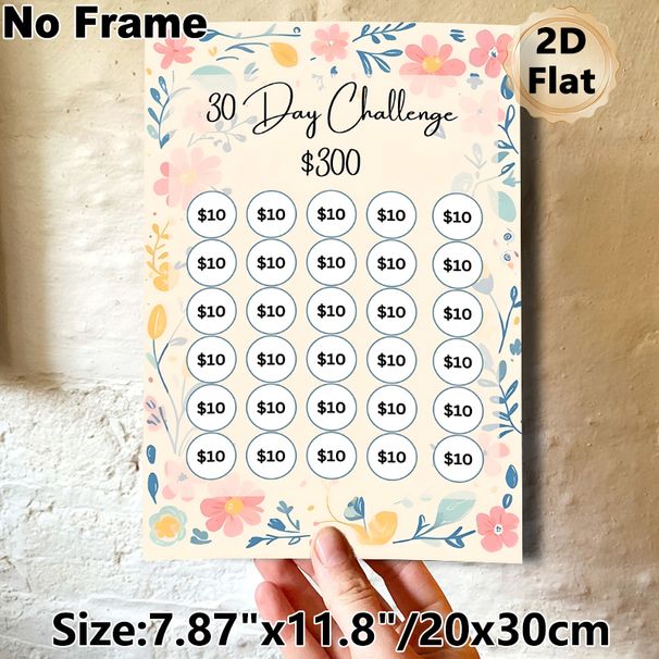 30-Day $300 Savings Challenge Painting Poster, Pastel Floral Decorative Poster, Helps Track Savings Progress Ideal For Home And Personal Finance_maomaolike.com
