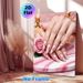 Nail Art Themed Painting Poster, Elegant Glossy Pink Nails With Gold Bow Details Poster, Chic Nail Art Display, Ideal For Beauty Salons And Makeup_maomaolike.com