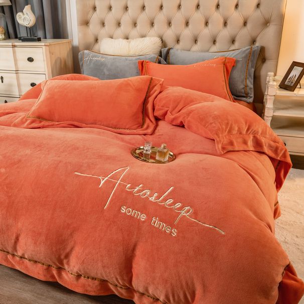 Light Luxury Minimalist Style Winter Double-Sided Coral Fleece Four-Piece Set Thickened Warm Milk Velvet Duvet Cover Bed Sheet Bed_maomaolike.com