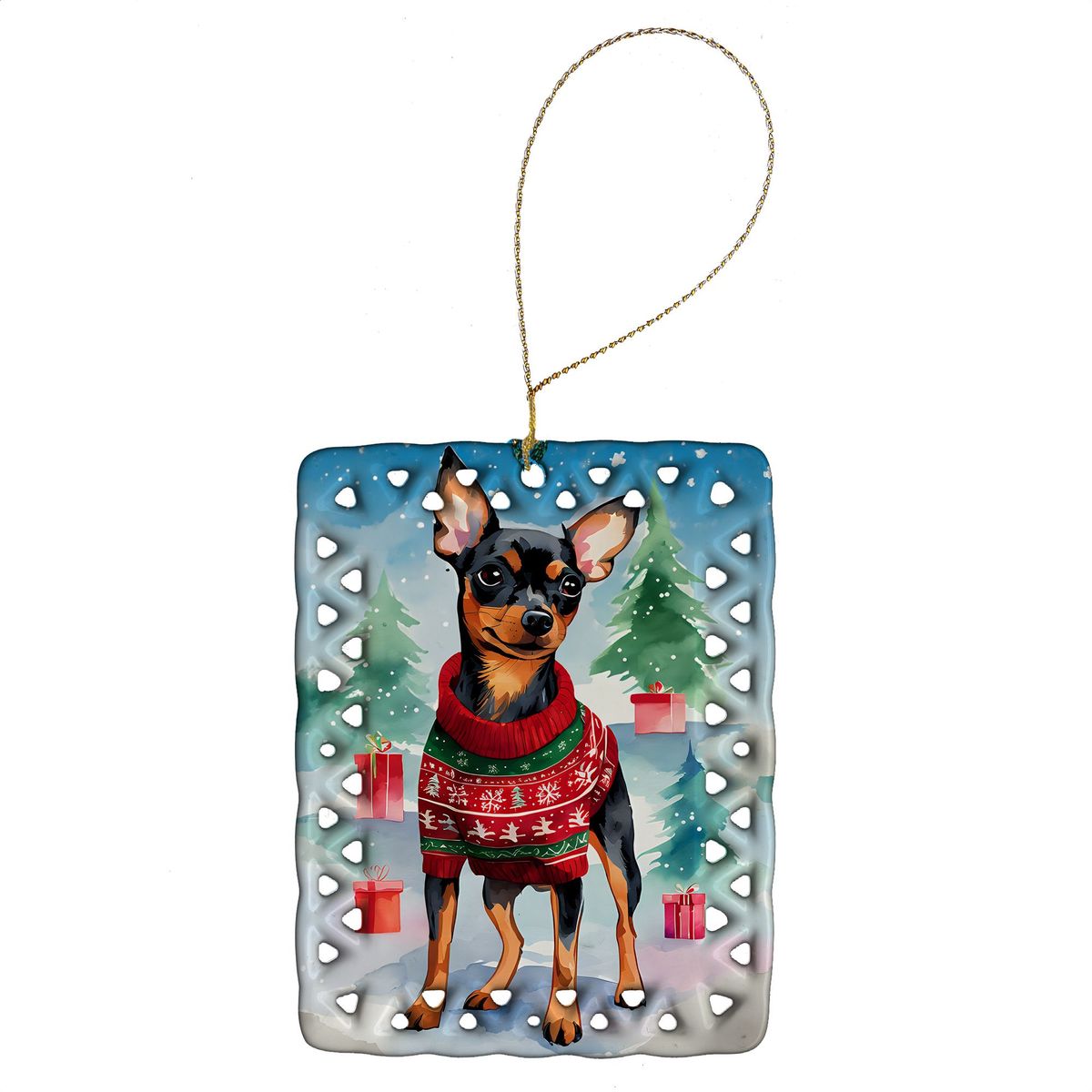 Miniature Pinscher Christmas Porcelain Ornament Christmas Tree Hanging Decorations For Home Christmas Holiday, Rectangle, Gift, Multicolor_maomaolike.com