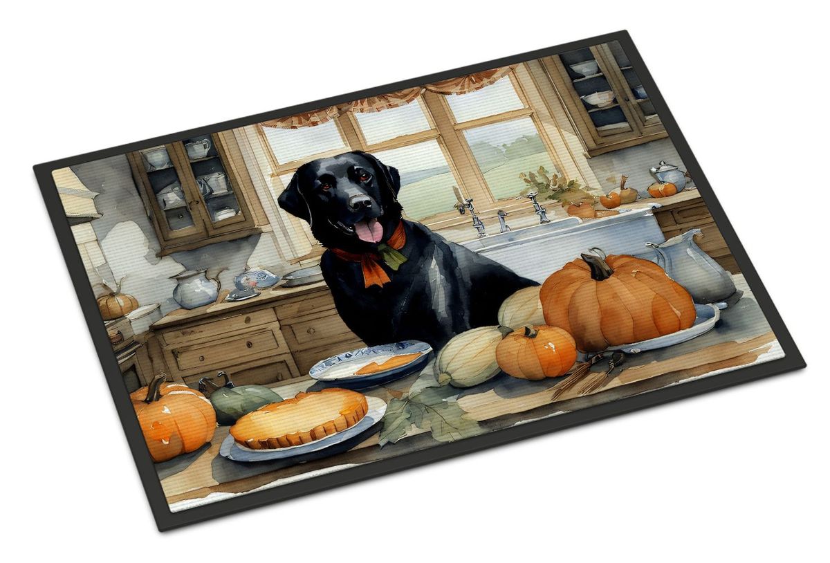 Black Lab Fall Kitchen Pumpkins Doormat Front Door Mat Indoor Outdoor Rugs For Entryway, Non Slip Washable Low Pile, 24H X 36W_maomaolike.com